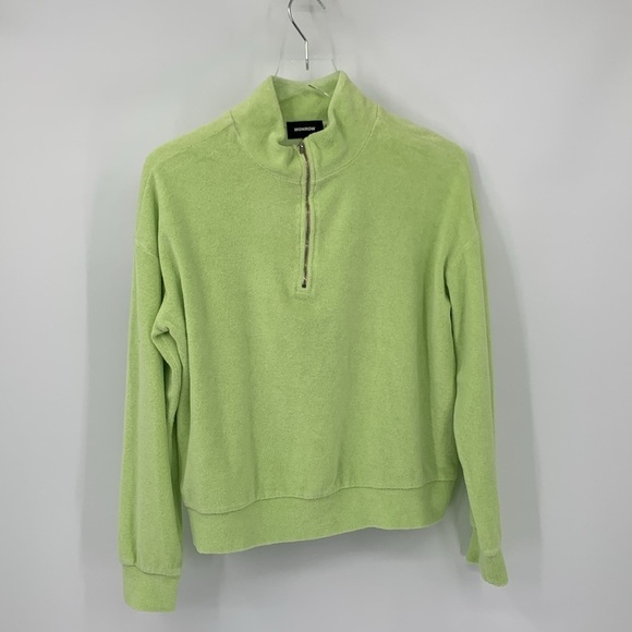 Monrow half zip terry cloth pull-over top shirt lemon lime green quarter Small - Picture 3 of 5